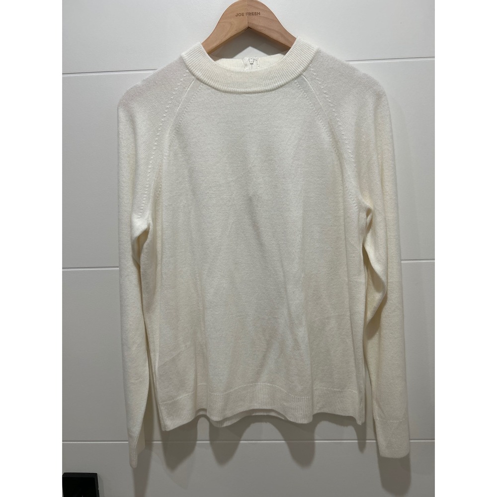 Classic Elements Womens XL White Mock Neck Raglan Sleeve Back Zip Knit Sweater